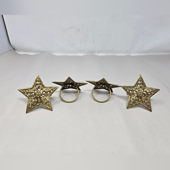 All Brass FiligreeNapkin Holders Set Of 4 Celestial Stars 5 Points Gold Tone - Picture 3 of 7